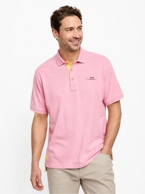 Orvis Fly Fishing Polo Shirt Pink Yellow Cotton Short Sleeve XL Peru